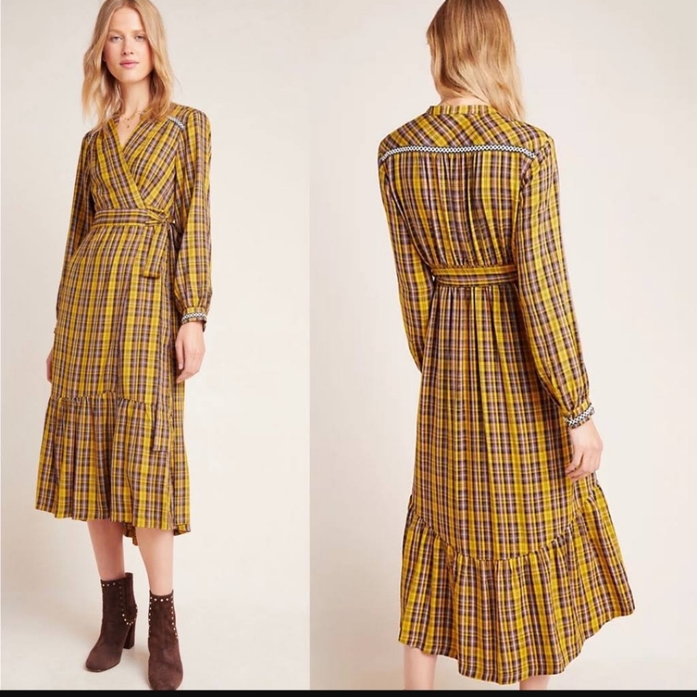 Anthropologie Yellow Plaid Dress
